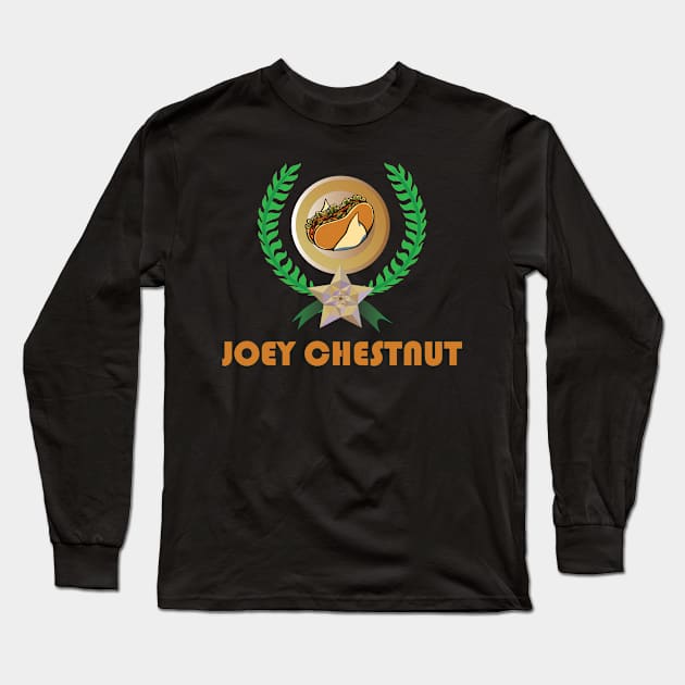 Indulge in Victory with the Iconic Joey Chestnut T-Shirt Print: A Celebration of Competitive Eating Excellence Long Sleeve T-Shirt by Cool Art Clothing